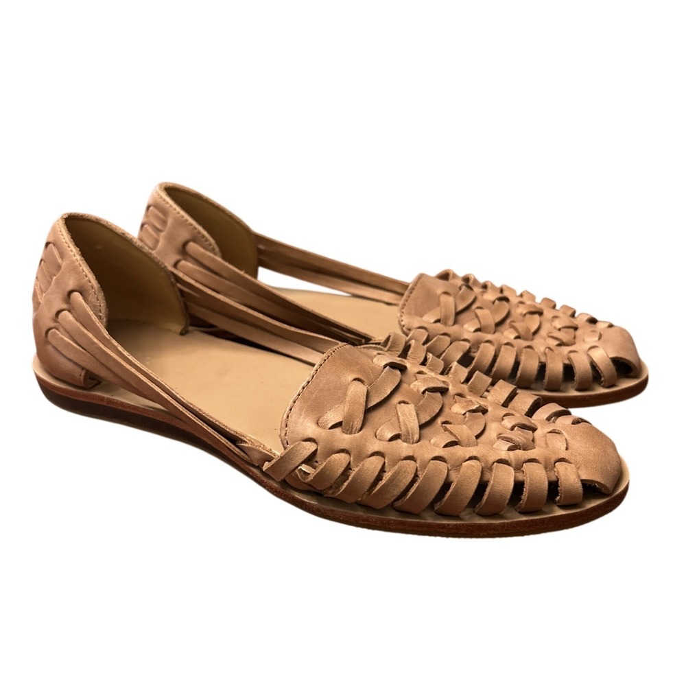 Nisolo Women's 7.5 Sandals Woven Huarache Leather Shoes Flats Slingback Almond